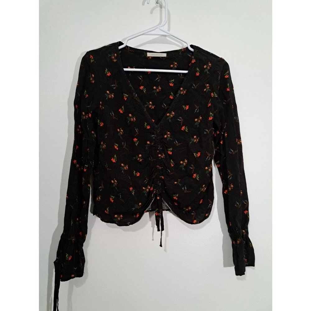 Urban Outfitters black floral long sleeve cropped blouse size Small